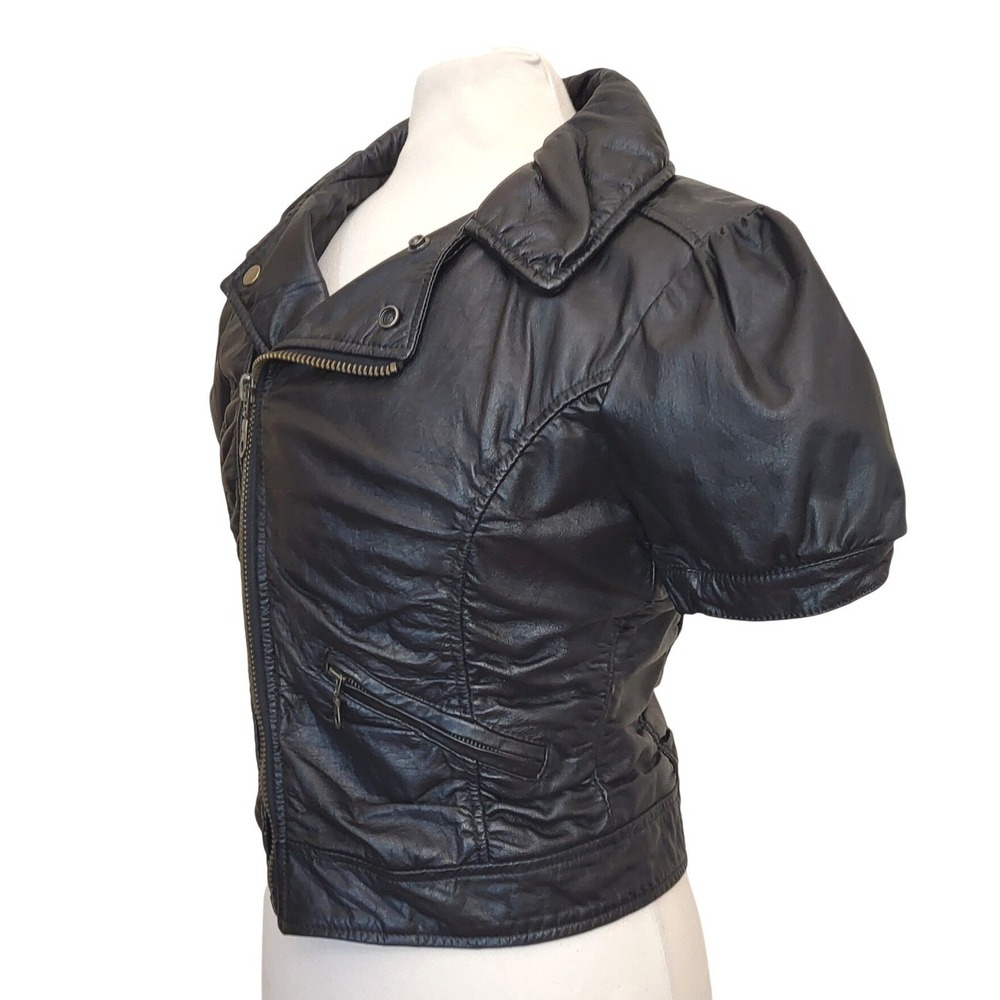 Nazly Villamizar Colombia Designer VTG Y2K Black Leather Moto Fitted Jacket M - Picture 4 of 11